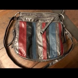 Gunmetal Silver Striped Crossbody Bag